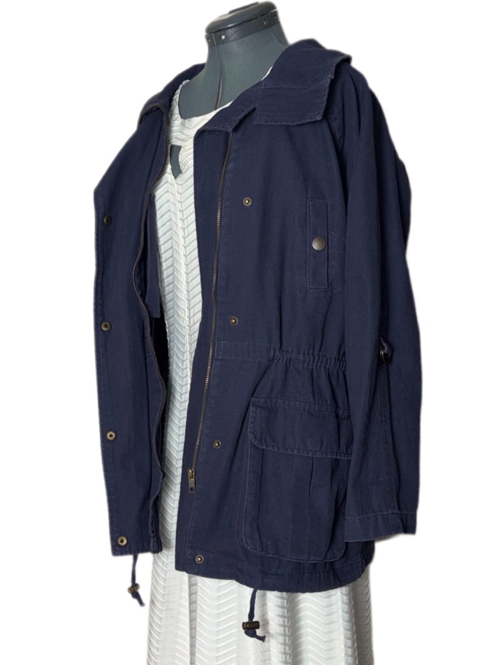 Matty M Navy Blue Anorak Jacket with Drawstring Waist Woman's Size Large